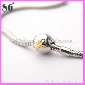 Authentic 925 Sterling Silver Thread charm bead with gold bone Fits European style Bracelet Snake Chain